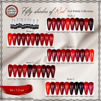 Collectie: Nrs 21 t/m 30 Fifty Shades of Red 9 + 1 GRATIS !