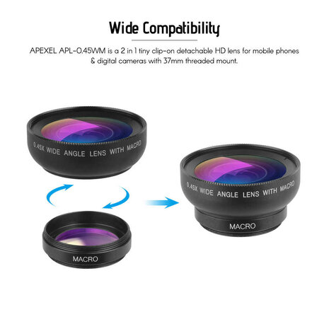 Apexel APL-0.45WM | Wide Angle & Macro Lens