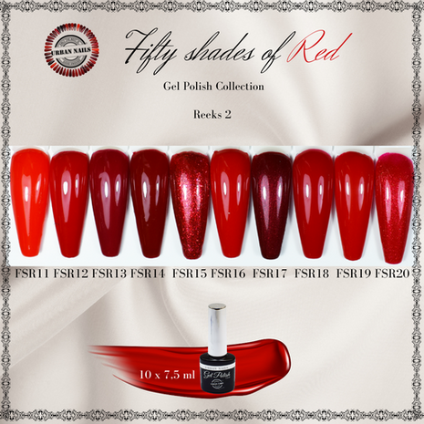 Collectie: Nrs 11 tm 20 Fifty Shades of Red 9 + 1 GRATIS !