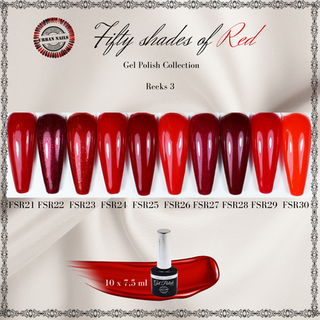 Collectie: Nrs 21 t/m 30 Fifty Shades of Red 9 + 1 GRATIS !