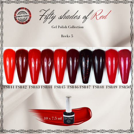 Collectie: Nrs 41 t/m 50 Fifty Shades of Red 9 + 1 GRATIS !